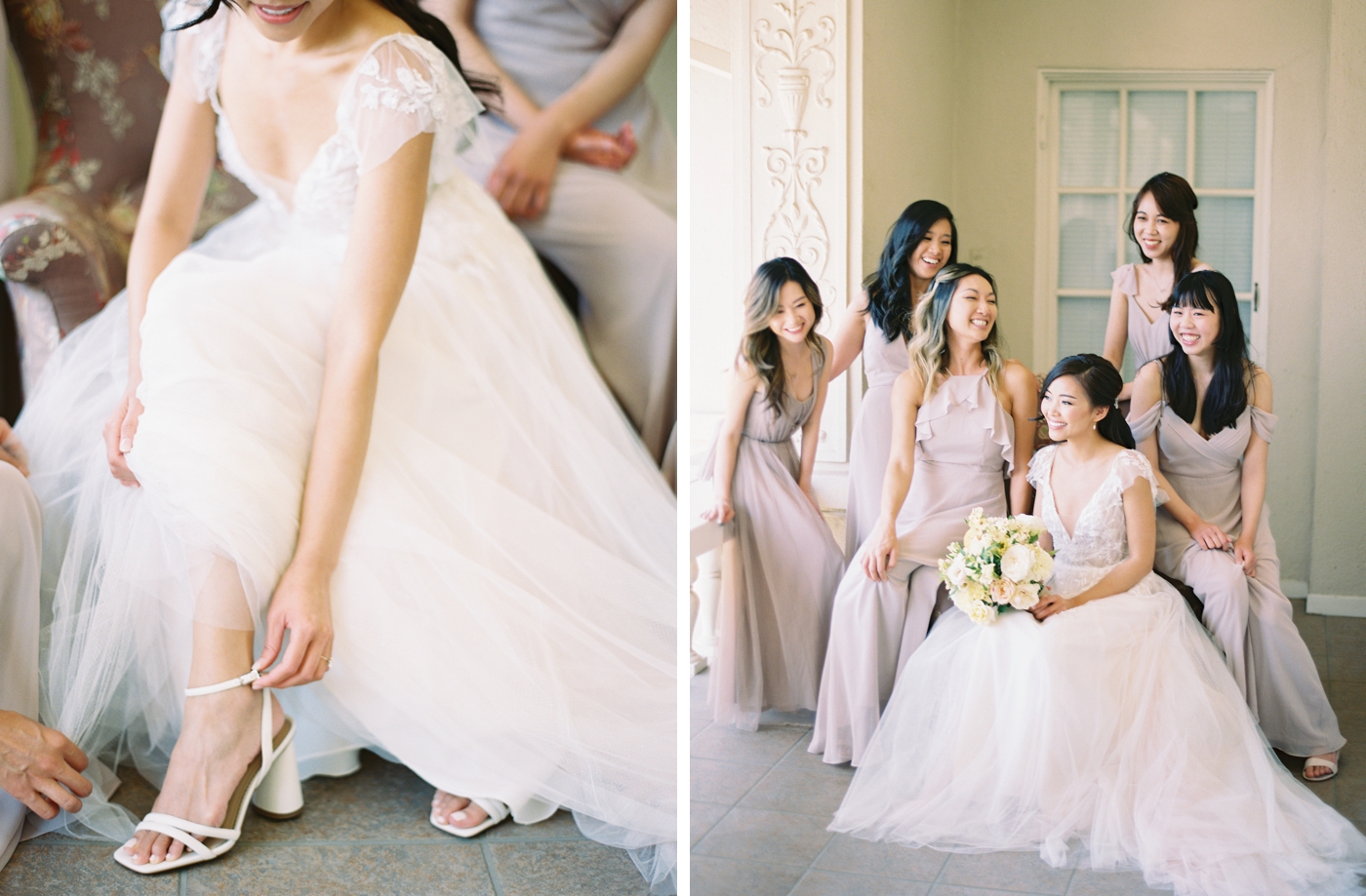 Bride and bridal party getting ready at Villa Montalvo