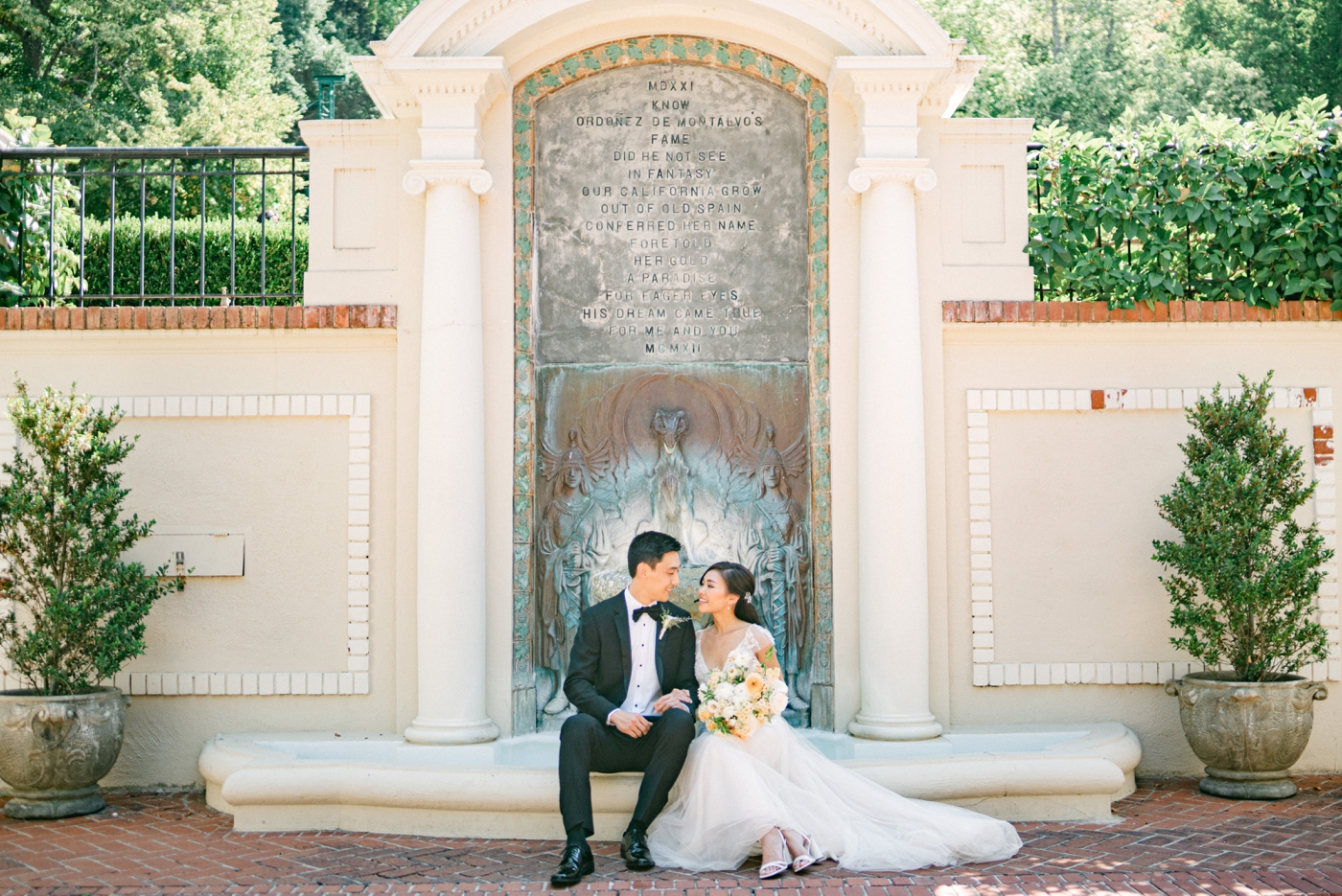 Bride and groom portraits at Villa Montalvo