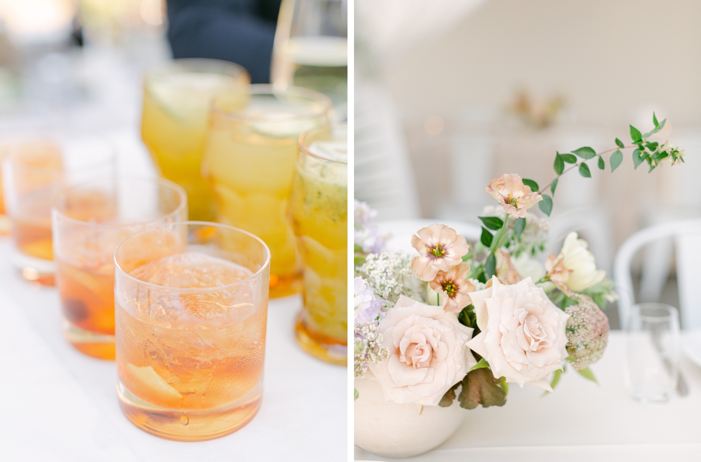 Peach, blush, and lavender reception flowers by Bough and Twig