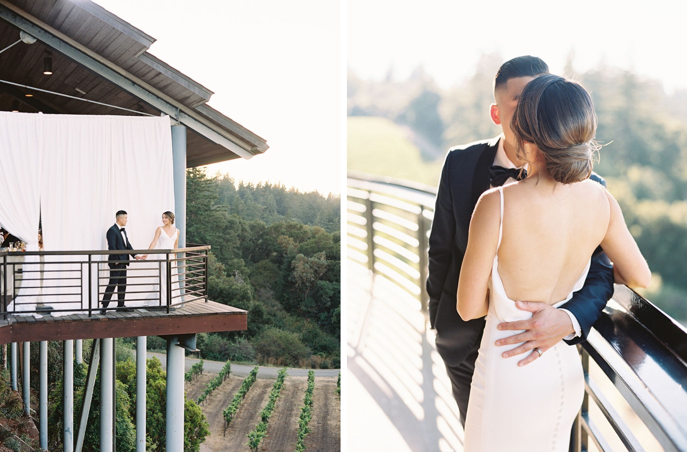 Bride and groom portraits at Thomas Fogarty Winery