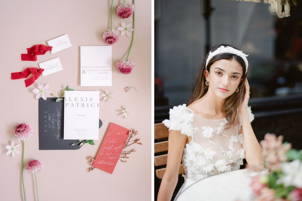 White, black, and red stationery suite for a Parisian inspired editorial